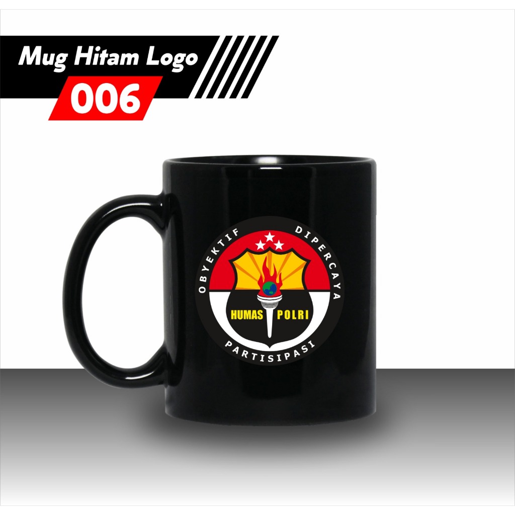 Mug Hitam Keramik Custom Logo Kepolisian / Souvenir Mug Hitam Custom Printing / Custom Mug Printing