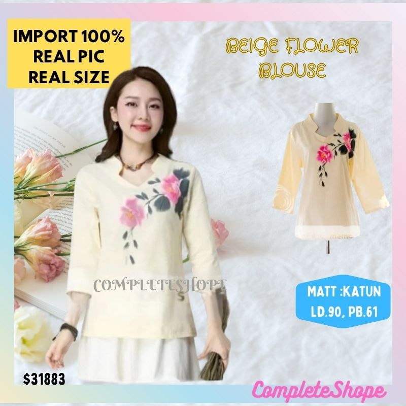 ATASAN BAJU PAKAIAN BLOUSE BLUS WANITA REMAJA PUTRI MODEL VINTAGE DENGAN MOTIF BUNGA BAKUNG BAJU ALA