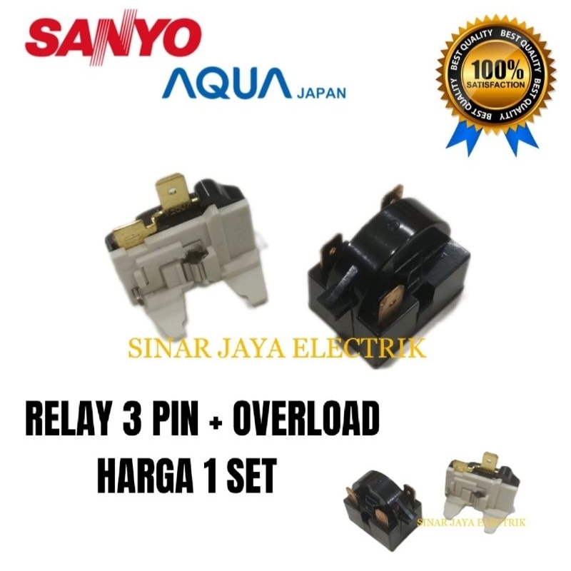 RELAY PTC 3 PIN + OVERLOAD FREEZER 6 RAK / RELAY PTC FREEZER SANYO AQUA