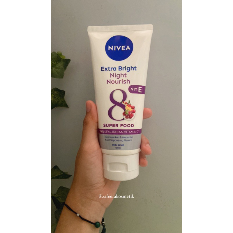 NIVEA Body serum Extra bright NIGHT NOURISH VIT E 180ml | lotion malam nivea