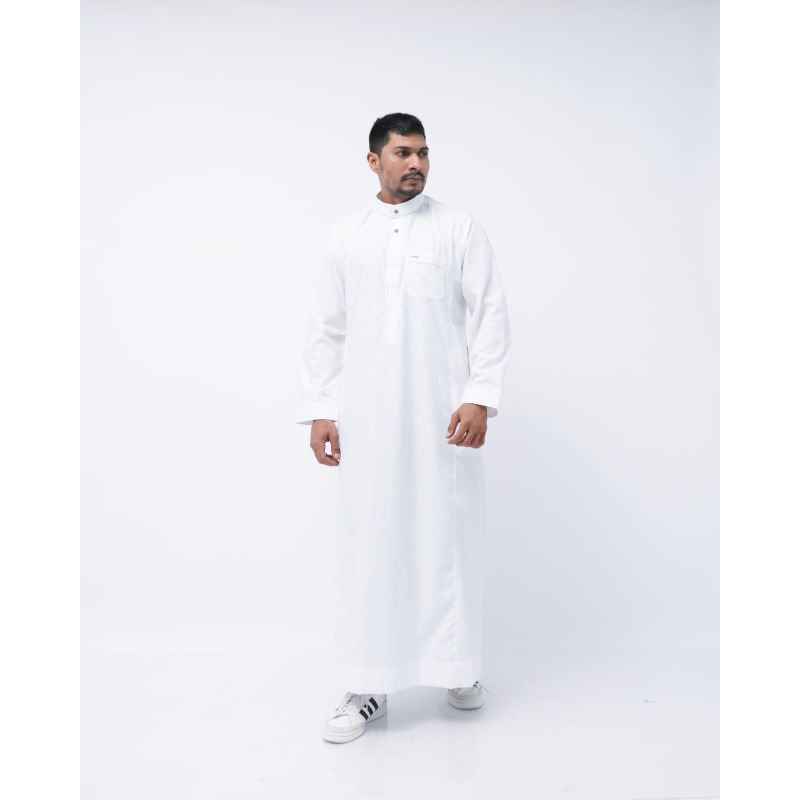 Jubah Shahama SH-107 Baju Gamis Pria Dewasa Modern Thobe Lengan Panjang Warna Putih