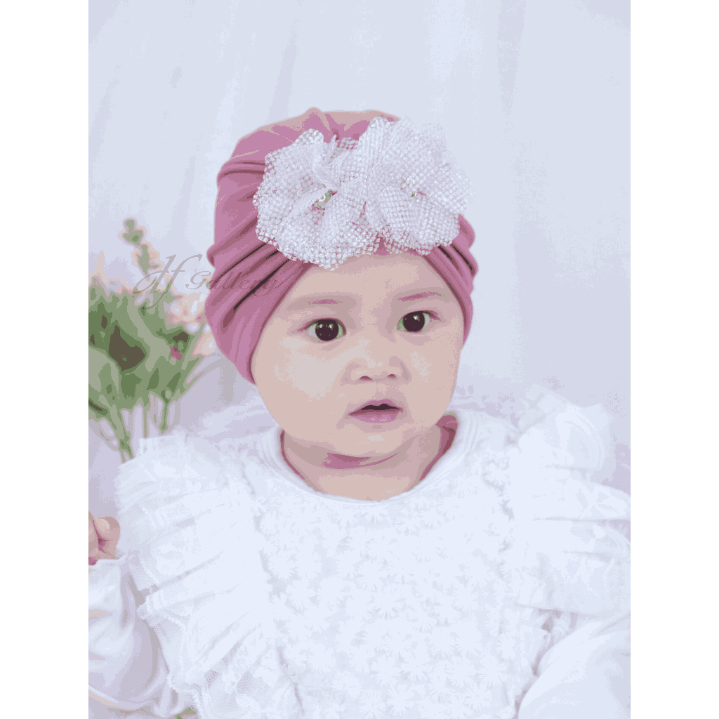 Turban Nagita Bunga  Sorban Bayi Motif Polos | Ciput Baby NewBorn |  Topi Anak Perempuan | Turban So