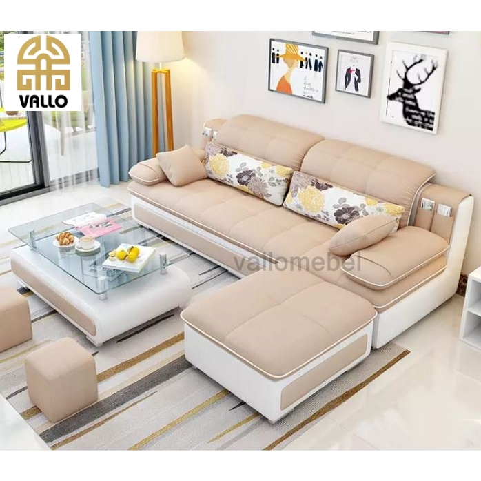 Sofa Minimalis Ruang Tamu Kecil / Sofa L Putus / Cream