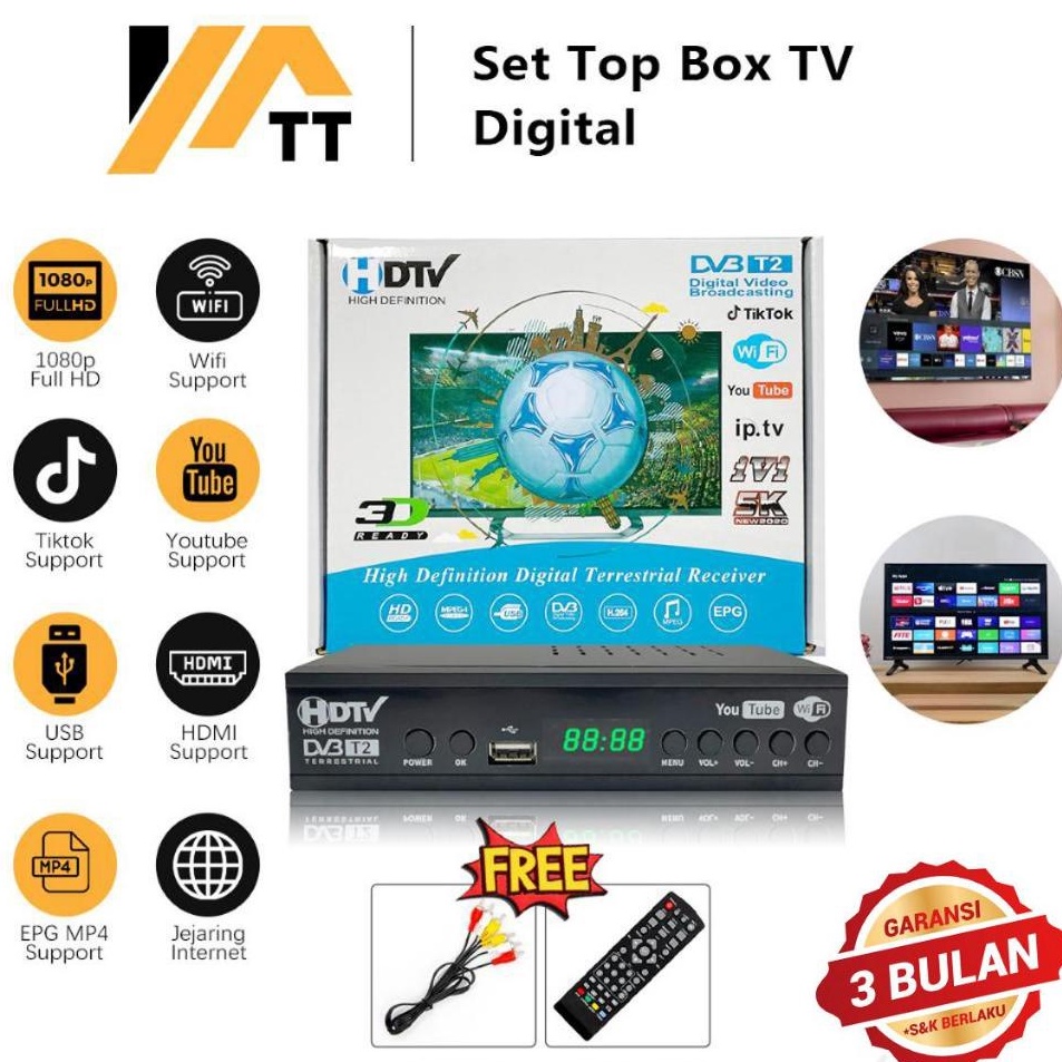 YATT STB DVBT2 Set Top Box TV Digital Received Full HD Alat Penerima Siaran Televisi Full HD j Palin