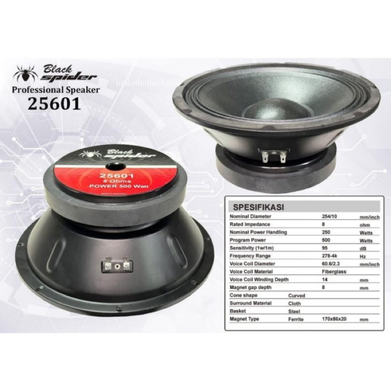 Speaker BLACKSPIDER 10 inch Array komponen speaker black Spider 25601 / Black Spider Midle 500W isi 