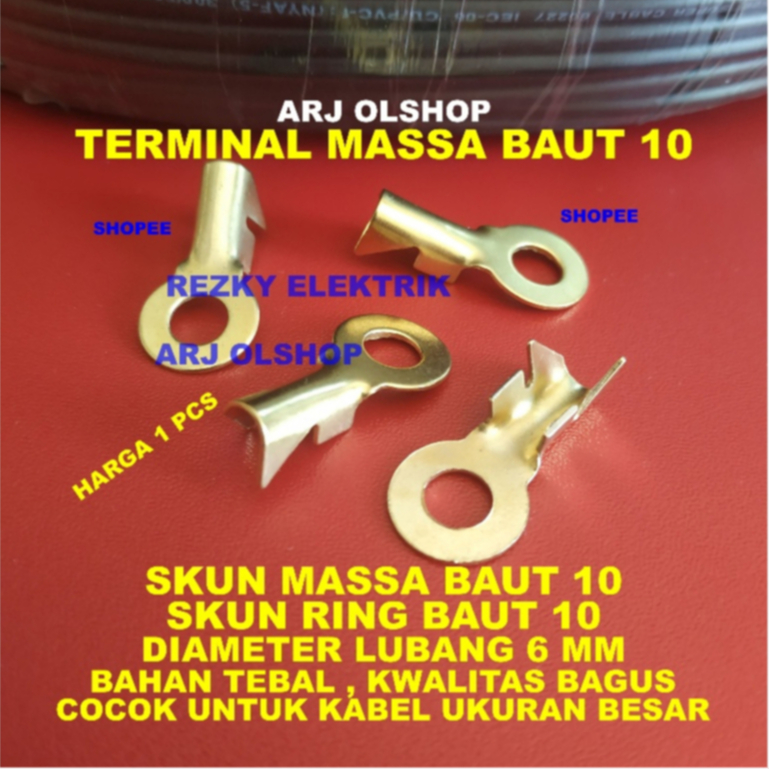 Terminal Skun Massa Ring Baut 10 TEBAL/ M6 Diameter Lubang 6 MM Untuk Kabel Ukuran Besar/ Skun Aki B