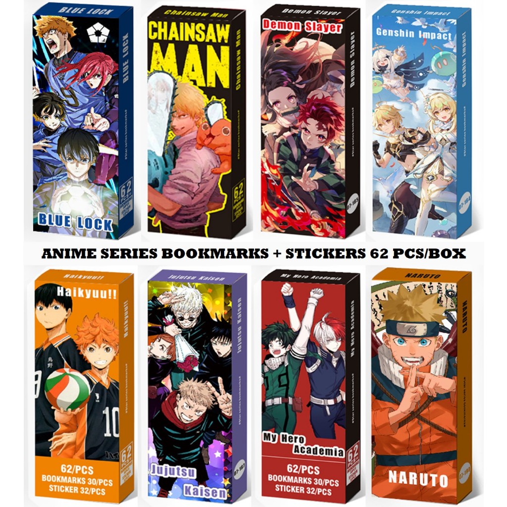 

[PER BOX] Pembatas Buku / Paper Bookmark + Sticker All Anime Series 62 PCS one piece naruto haikyuu chainsaw man demon slayer genshin impact spy x family tokyo revengers Blue Lock Jujutsu Kaisen