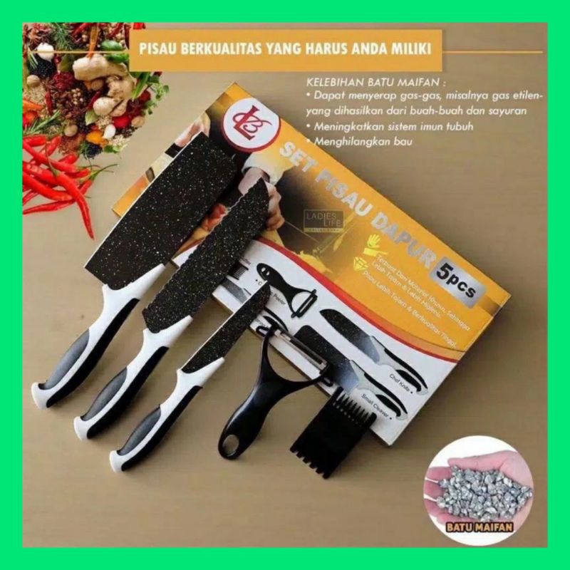 COD MAIFAN PISAU DAPUR PREMIUM SET 5 PCS PISAU DAPUR PREMIUM BATU MAIFAN SUPER TAJAM PERLENGKAPAN DA