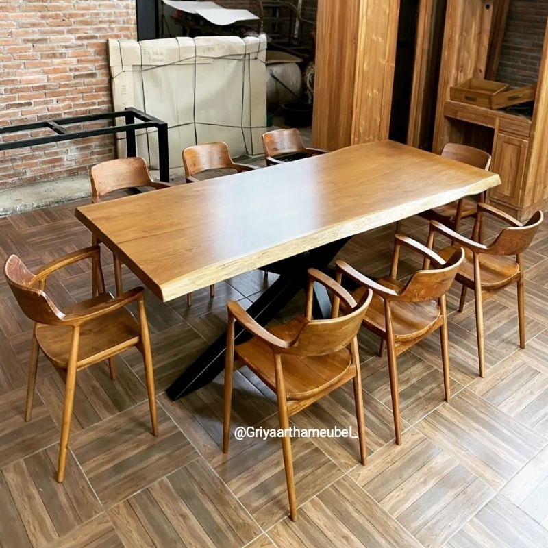 dining set k8 kayu trembesi utuh meja makan kayu trembesi minimalis