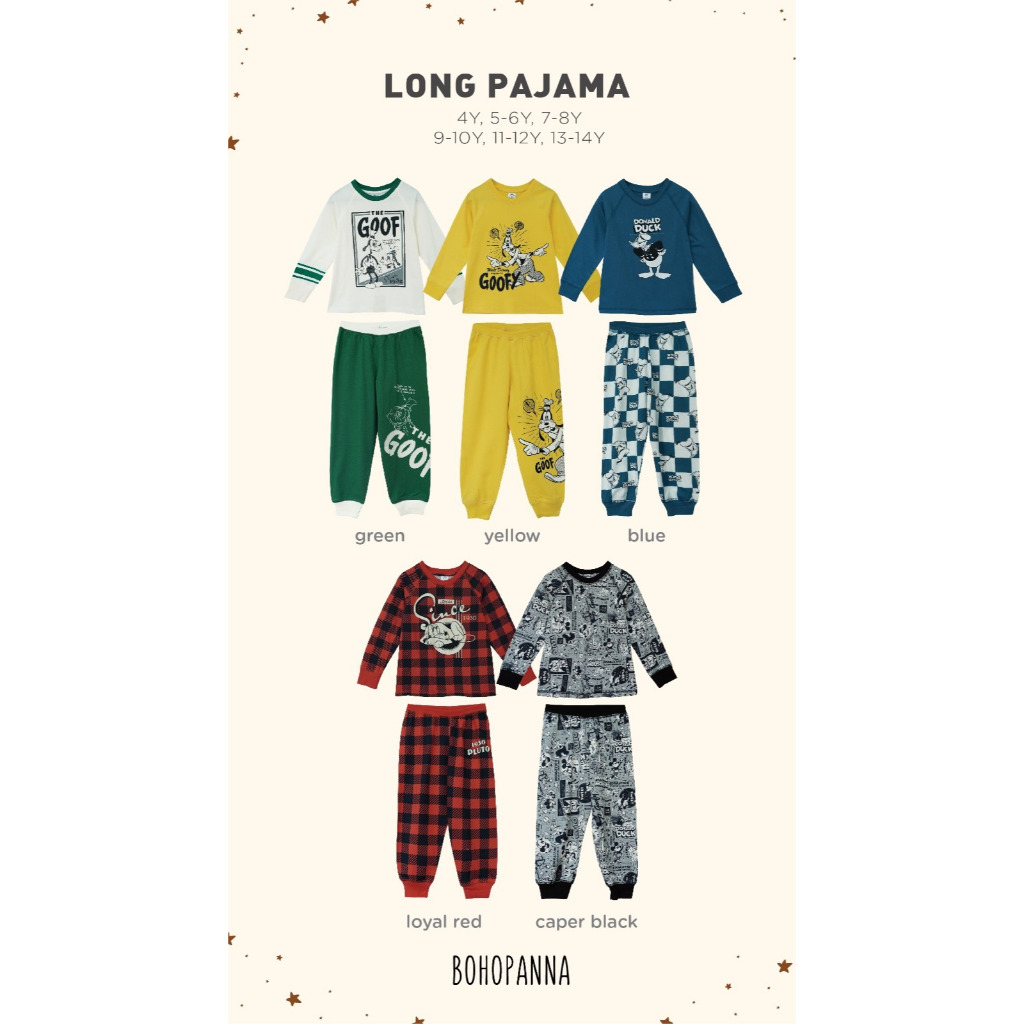 BOHOPANNA X DISNEY LONG PAJAMA/ PIYAMA ANAK UNISEX/ PIYAMA ANAK KATUN