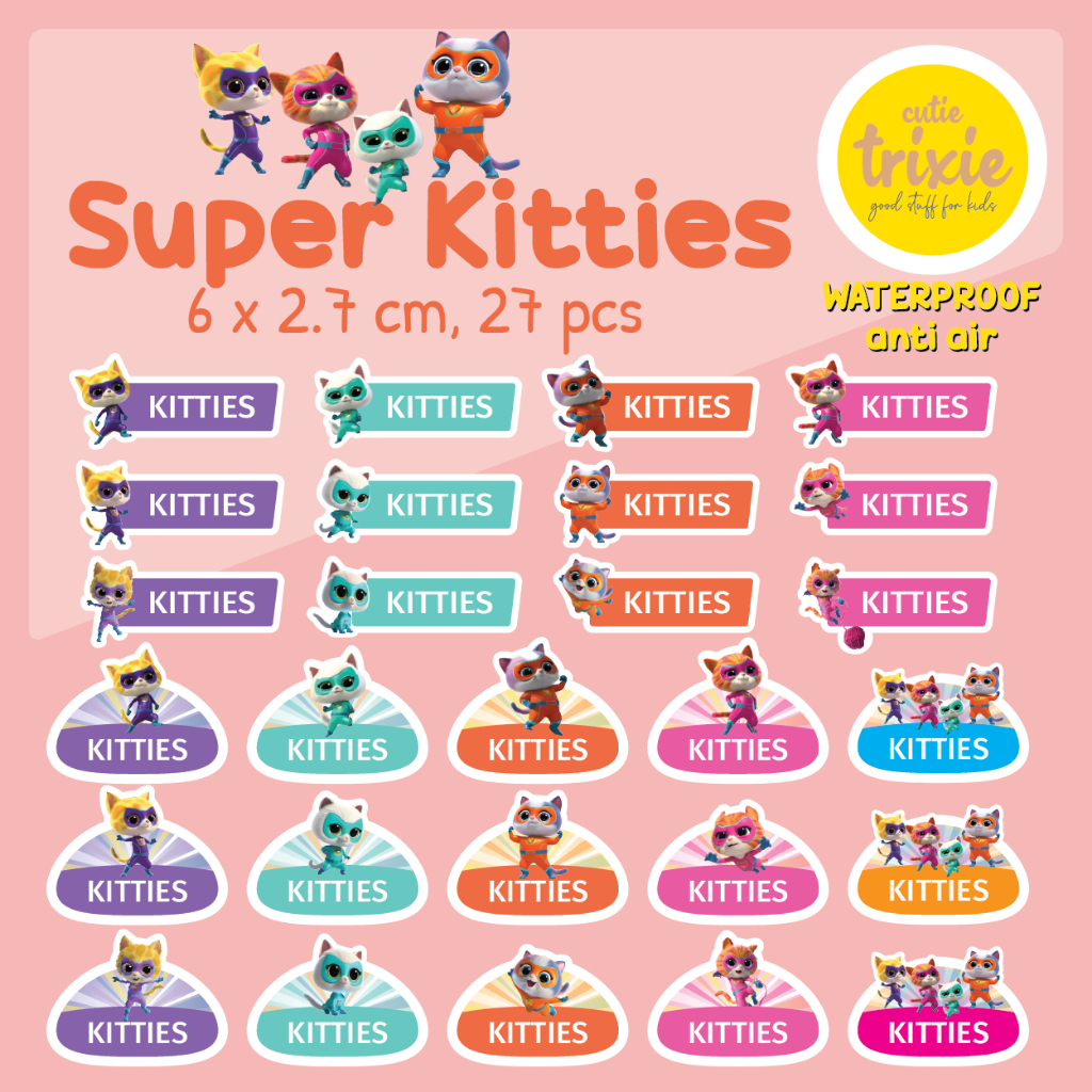 

Sticker label nama anak waterproof Super Kitties