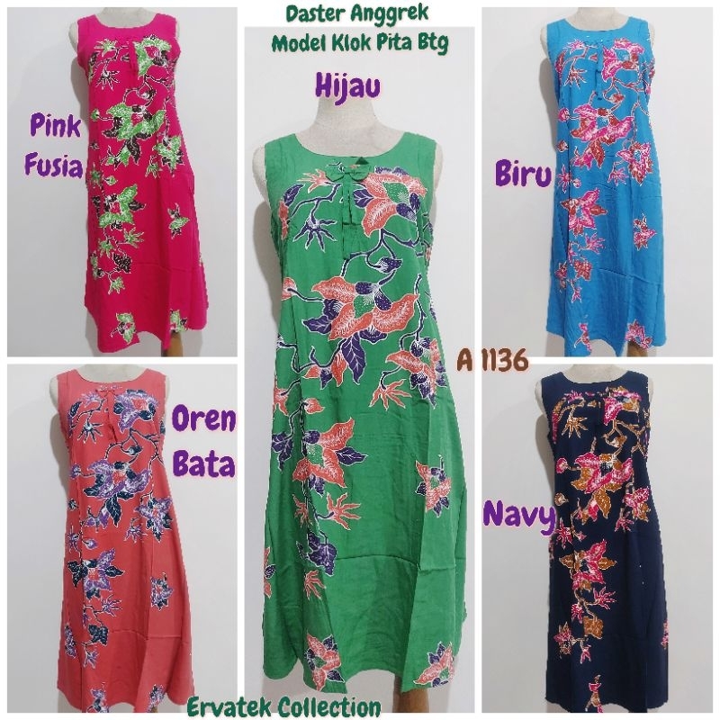Daster Batik Anggrek Collection A 1136 Model Klok Pita Tangam buntung / Baju Tidur Katun Adem Best Q