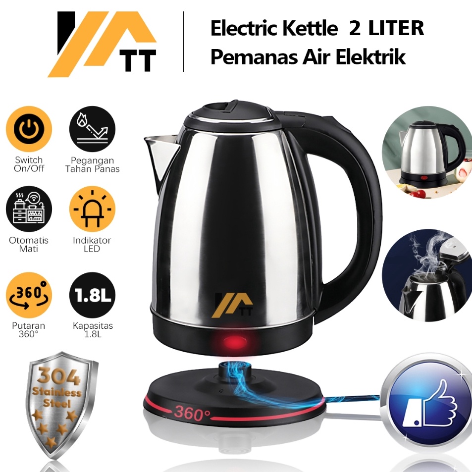 Cr YATT Teko Listrik Otomatis 2L Electric Kettle Portable  Teko Elektrik Otomatis Serbaguna Liter Fu