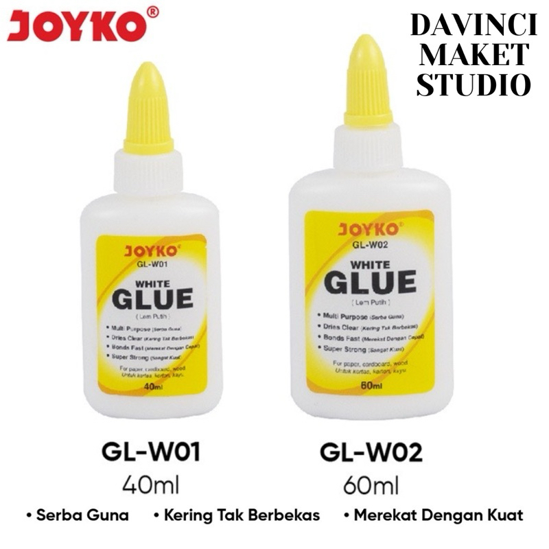 

Lem Putih Cair Rumput Tabur Sintetis Kertas Kain Kayu Balsa Maket Diorama - White Glue JOYKO PVAC 40ML 60ML