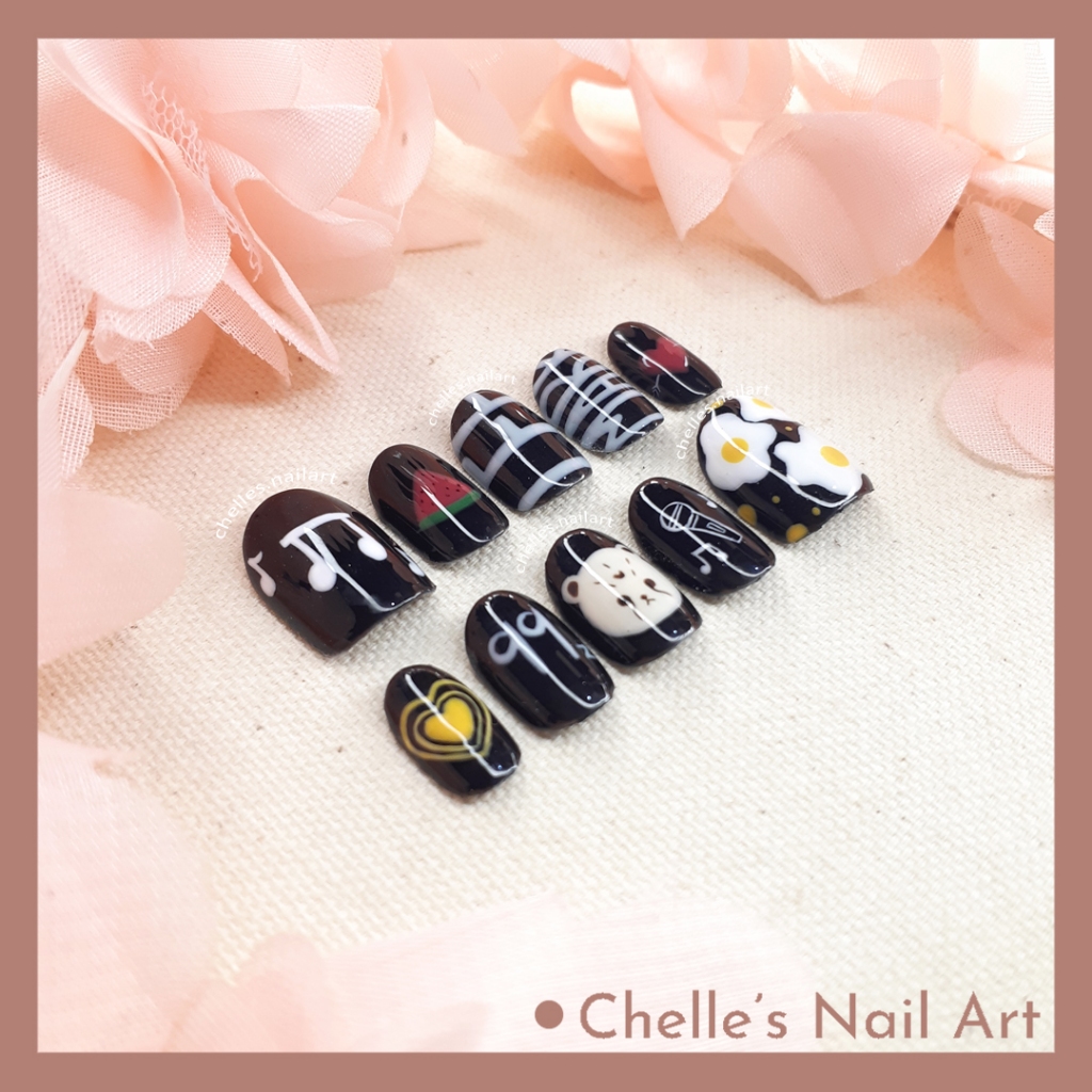 Mark Lee NCT Black Abstract Nails Custom Fake Nails Kuku Palsu Handmade Murah
