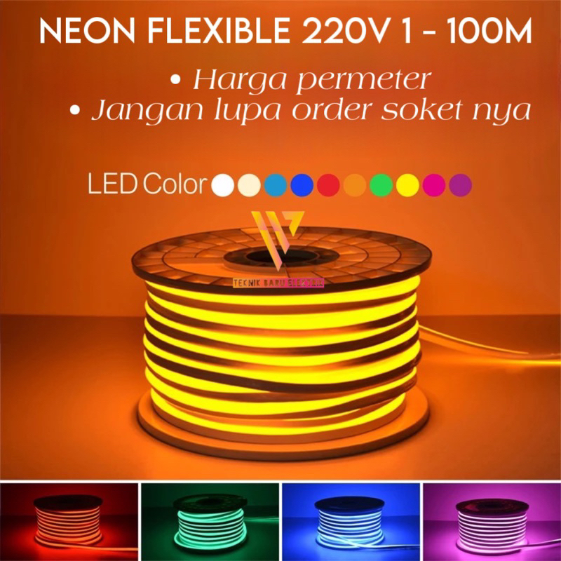 LAMPU LED NEON FLEX 220V METERAN STRIP FLEXIBLE SOKET DEKORASI KAMAR HIAS RUMAH PLAFON DETAK JANTUNG