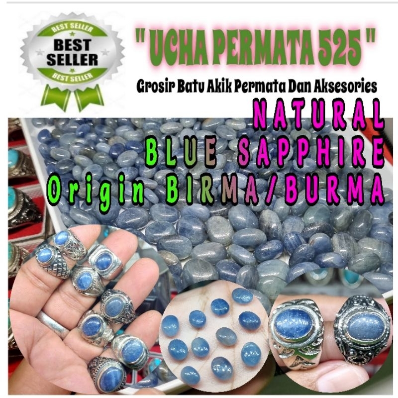 cincin batu permata blue safir burma birma 6-7mm asli natural