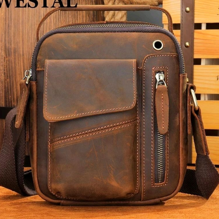 Tas selempang mini pria kulit asli jenis ch Drock Leather