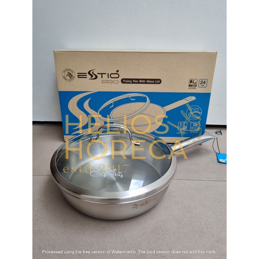 Zebra Estio Pro Fry Pan 24cm with Glass Lid SUS-304 Frying Pan + Tutup Kaca Penggorengan Saute Pan F
