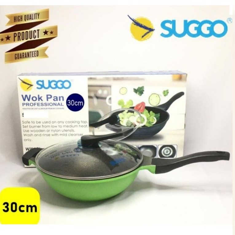 Panci SUGGO Wok Pan 30 Cm + Tutup Kaca & Anti Lengket - Panci Serbaguna
