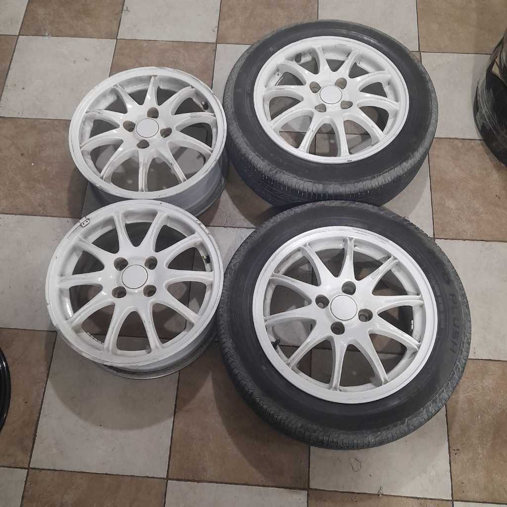 Velg Mobil Bekas Enkei r15x6 4x100 et53 white + ban accelera 185 60 r15 tahun 2021 2pcs