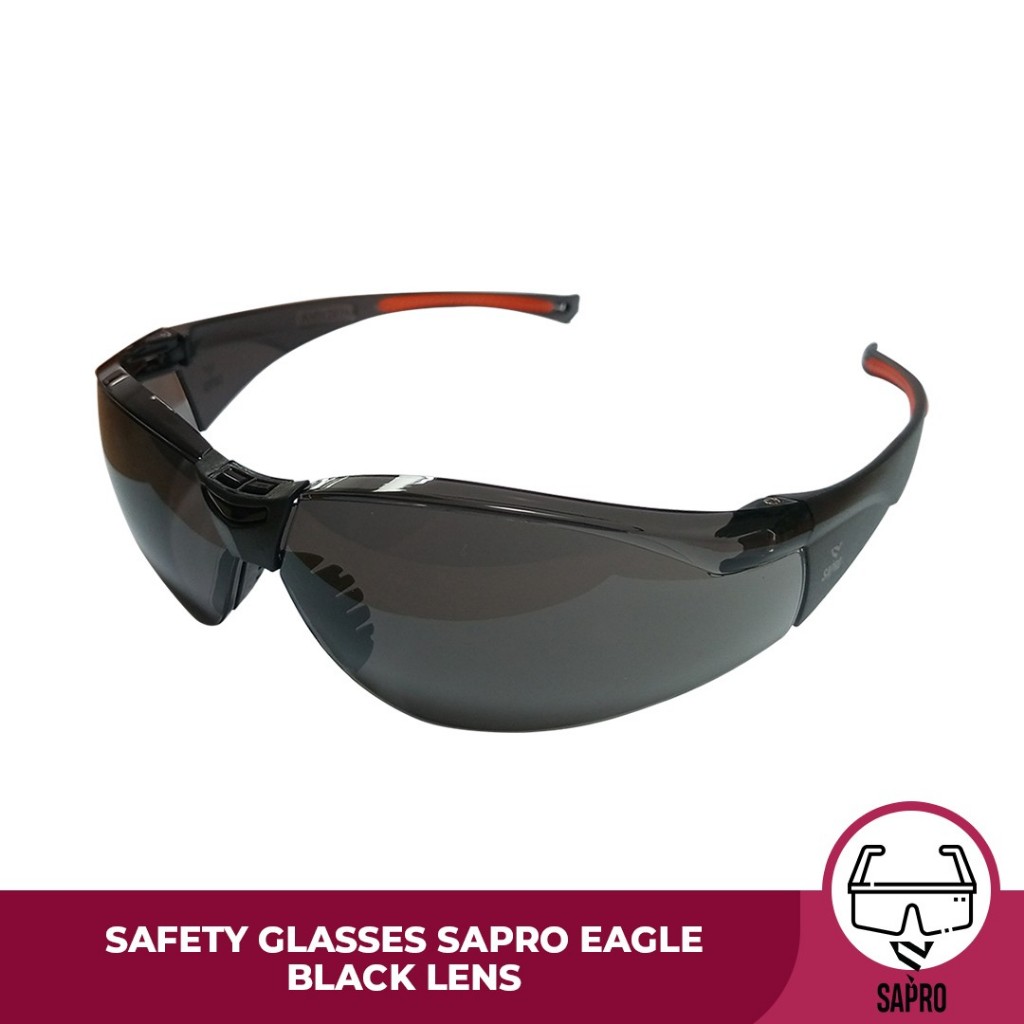 Kacamata Hitam Safety SAPRO Eagle Safety Glass Black Lens Sporty Desain ANSI Z87