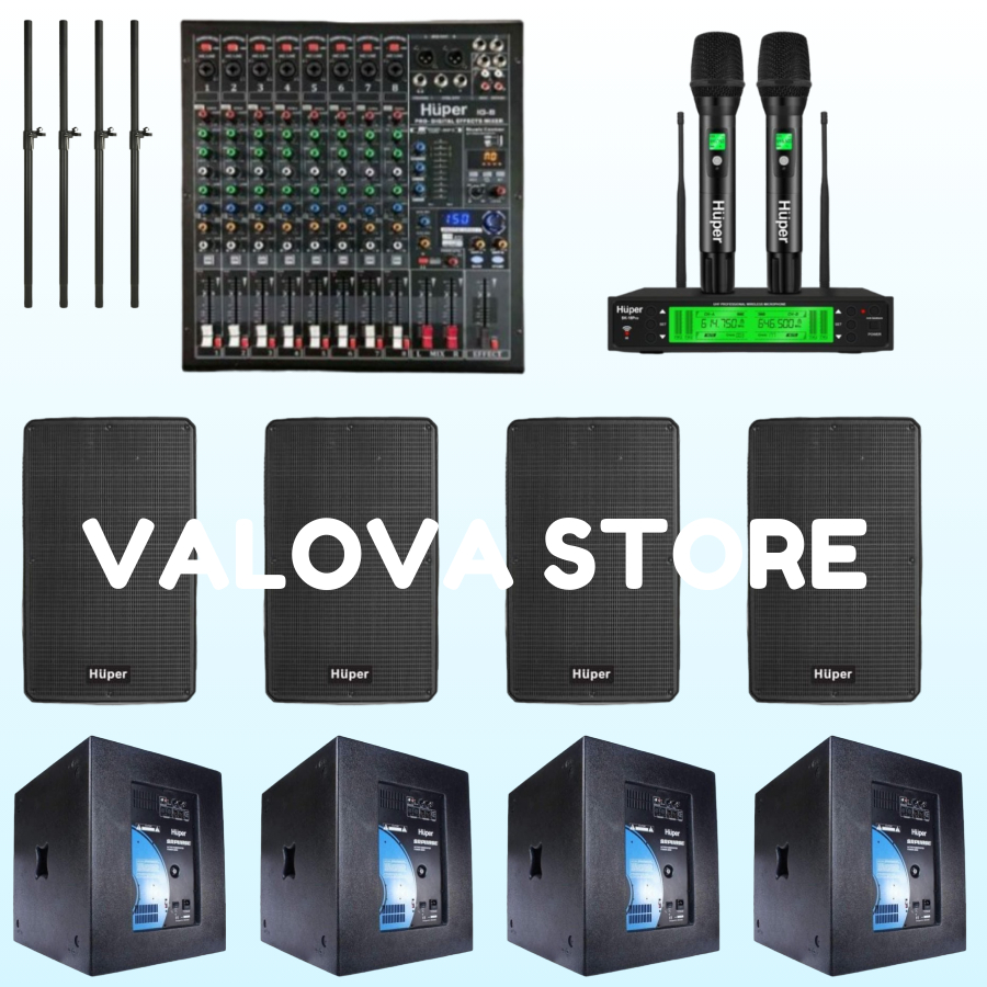 Paket 4 soundsystem Huper QA15A + Sub SRP118SE + Huper IG8