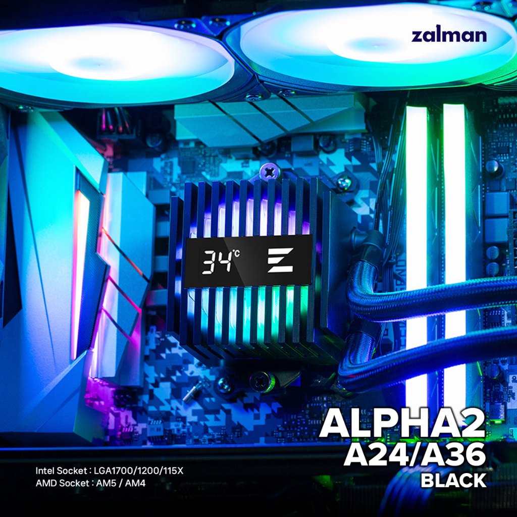 ZALMAN ALPHA2 A24 ARGB BLACK 240MM LIQUID AIO WATER CPU PROCESSOR COOLER
