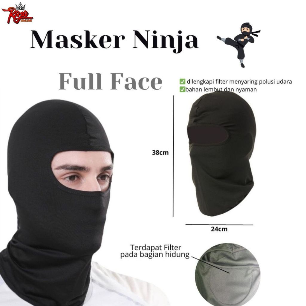 DRV-Masker Ninja Balaclava Full Face Spandex Hitam Masker Buff Helm Pelindung Kepala