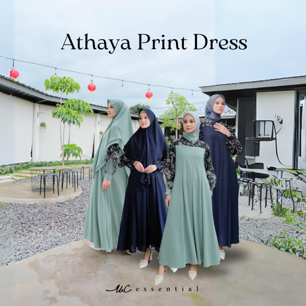 UC Essential | ATHAYA PRINT DRESS | Lengan overlap Print I Gamis Syari