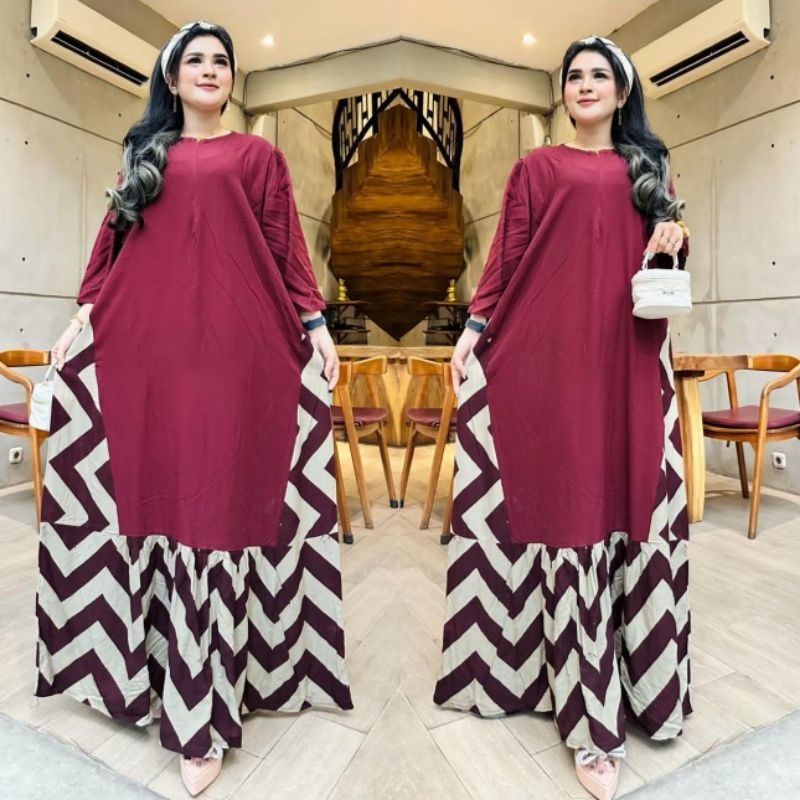 GAMIS AGNIA RAYON PREMIUM LD 115 POLOS MOTIF ZIGZAG  / GAMIS RAYON MURAH MERIAH/ GAMIS HARI RAYA MUR