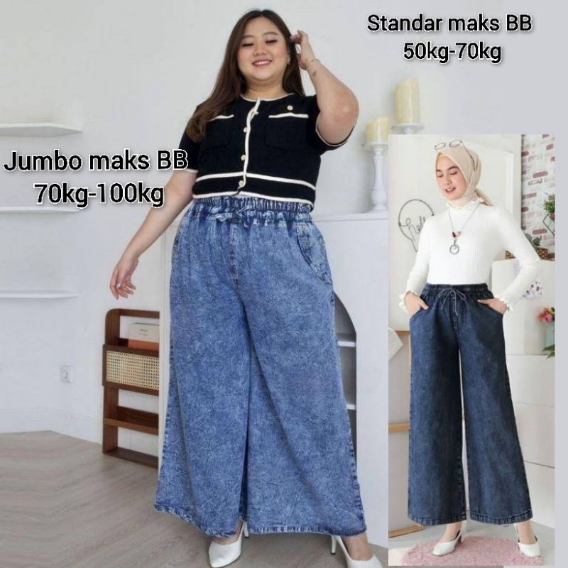 Kulot Jeans Snow Jumbo Big Size XXL XXXL BB 50kg 60kg 70kg 90kg 100kg/ Celana Panjang Kulot Jeans Pr