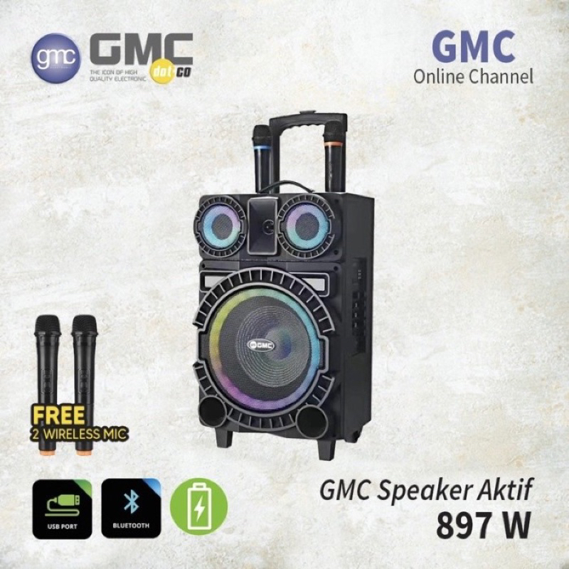 GMC Speaker Bluetooth GMC 897W Speaker Portable GMC 10 Inch Free 2 Mic Wireless Speaker Meeting Berg