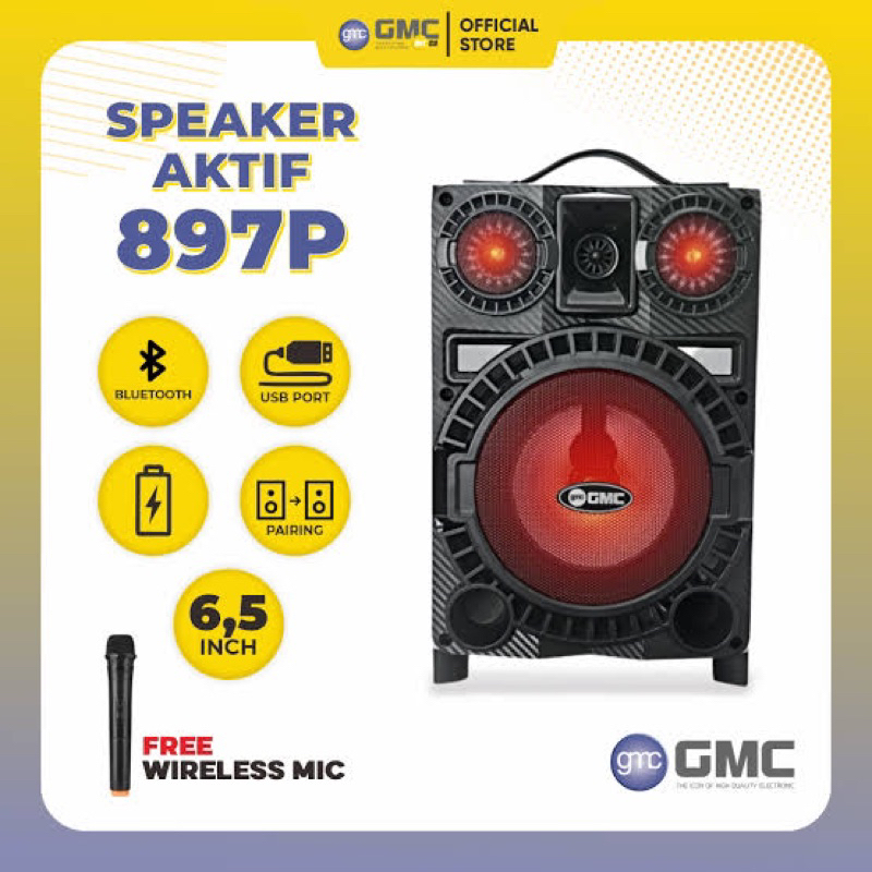 SPEAKER GMC SPEAKER 6.5 INCI SPEAKER GMC 897 P BLUETOOTH KARAOKE GMC 897P FREE MIC WIRELESS