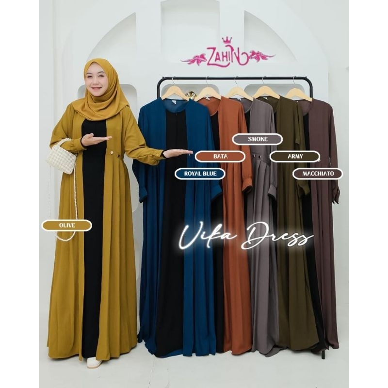 VIKA DRESS ORIGINAL BY BRAND ZAHIN ORI GAMIS LD 110 GAUN BUSUI FRIENDLY CRINKLE DUA LAYER TERUSAN AN