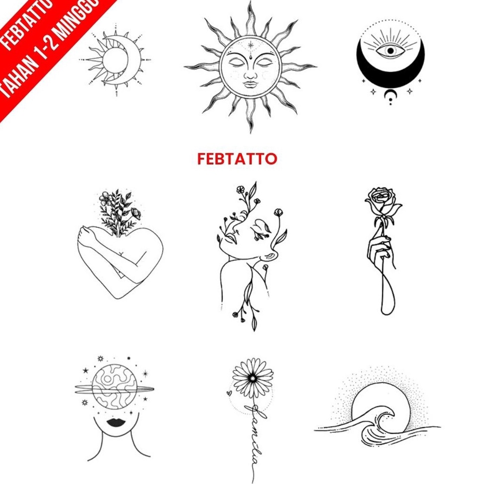 Restock Tato Temporer Bunga Matahari Tato kecil Stiker Tatto Bulan  MADU 917
