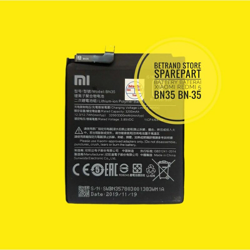 BATTERY BATERAI XIAOMI REDMI 5 BN35 BN-35