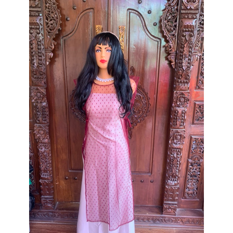 long vest tile polkadot, KODE DQA-1012,rompi tile, rompi tali samping, vest panjang polka, vest