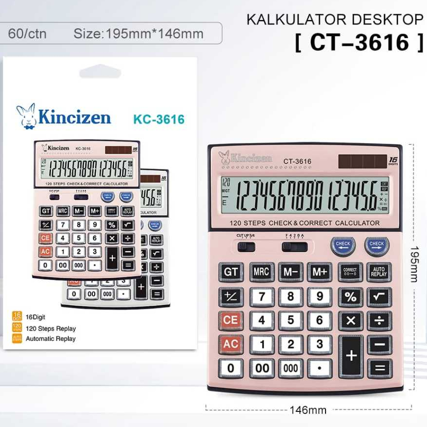 

CALCULATOR baterai AA mudah 16 digit cek ulang dengan KUALITAS KC 3616 KINCIZEN KALKULATOR KINCIZEN KC-3616