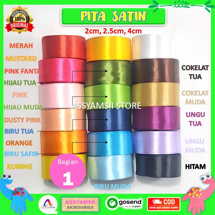 

Pita Satin Sateen 2 cm 2.5 cm 4 cm Bahan Bucket Buket Bunga Hampers souvenir Per roll