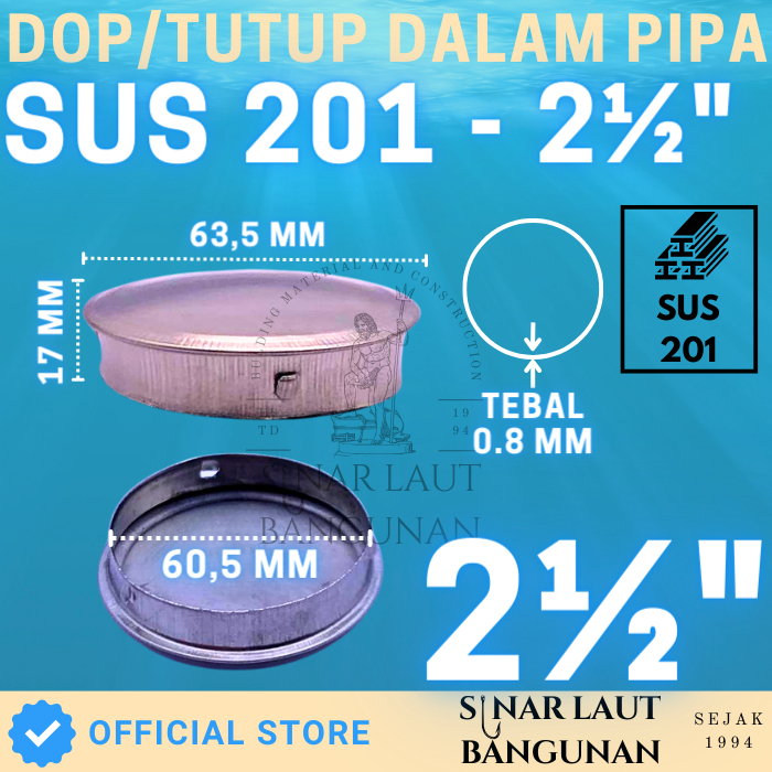 DOP/TUTUP DALAM PIPA 21/2 Inch (63mm) SUS 201