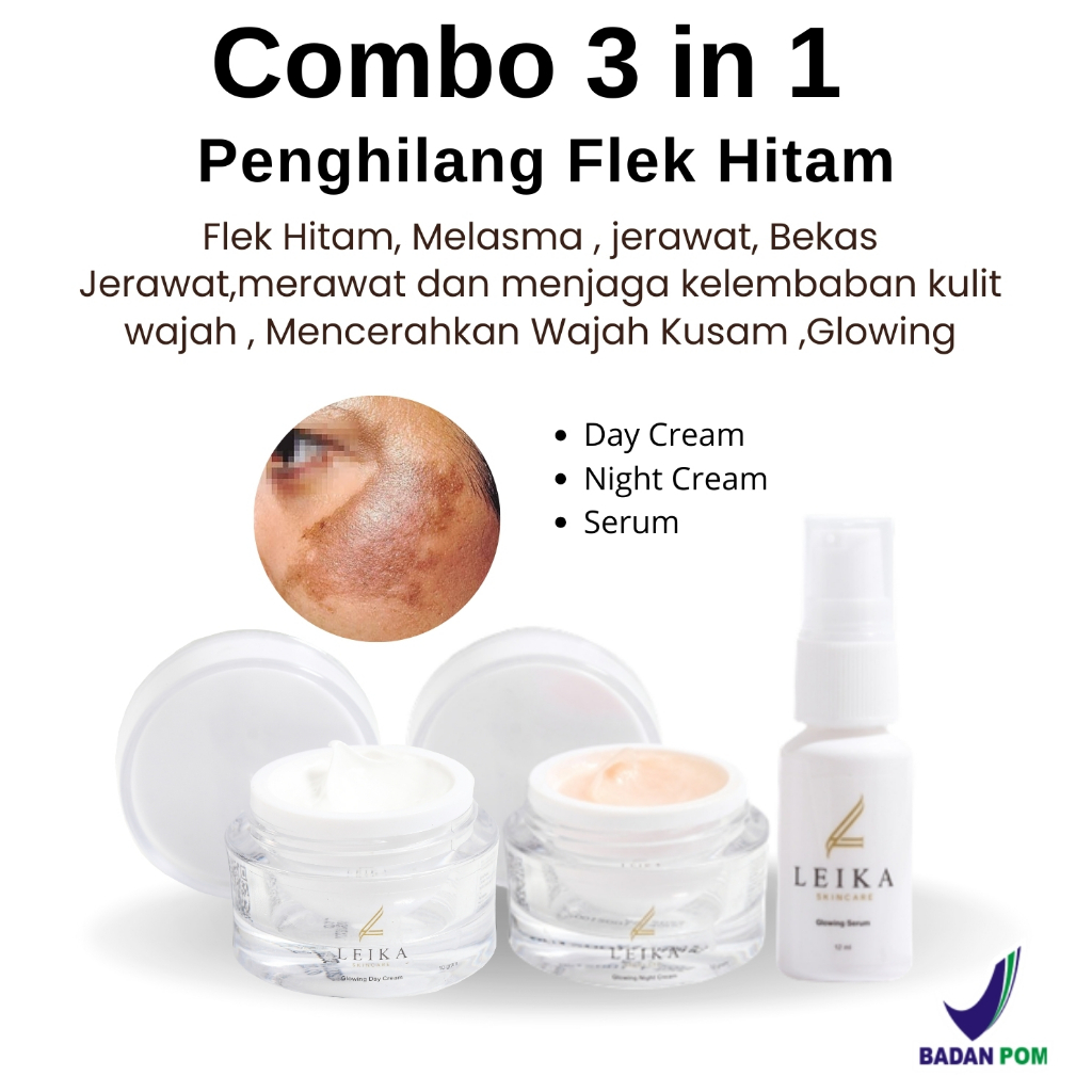 Paket 3 in 1 Leika Skincare Menghilangkan flek hitam di wajah original Bpom Penghilang flek hitam di