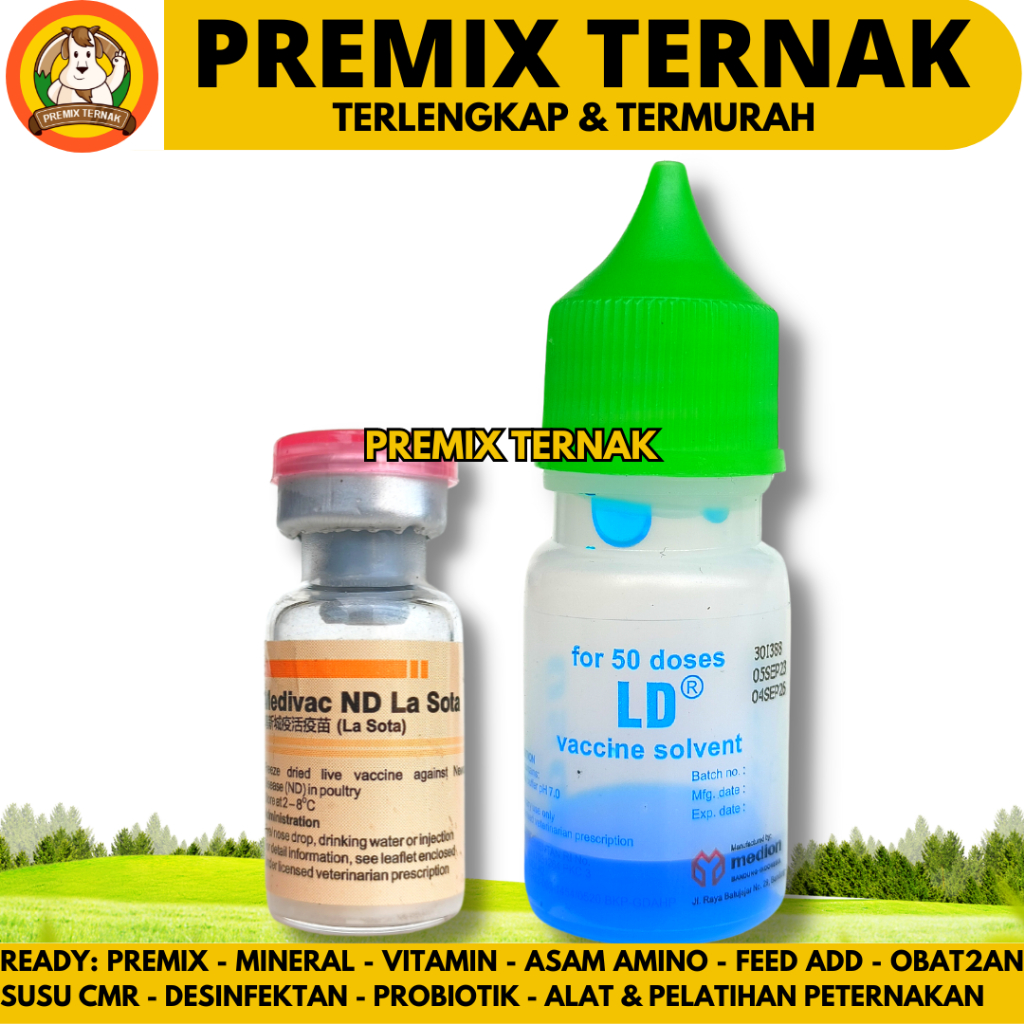 VAKSIN ND LASOTA DOSIS 50 EKOR + PELARUT MEDIVAC MEDION - Vaksin Ayam Tetes Mata Nd Lassota Tetelo
