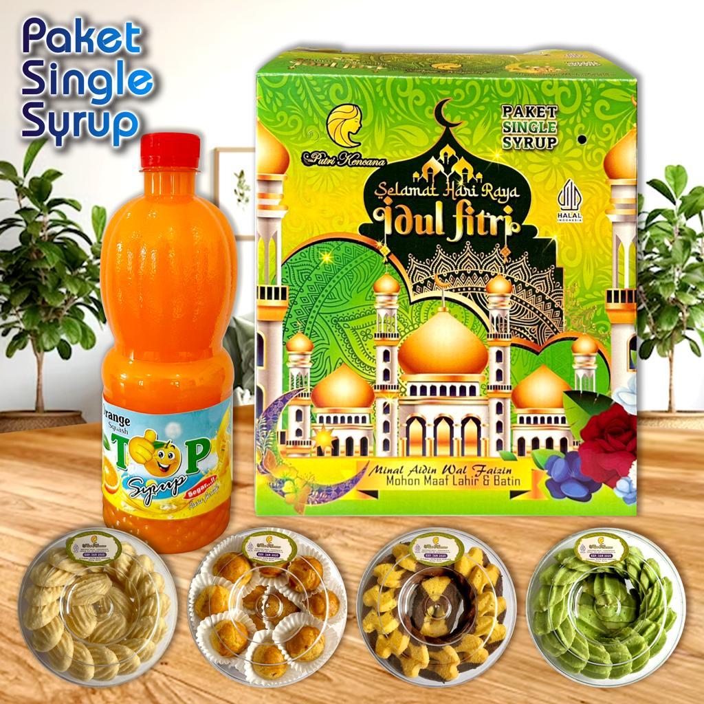 

KUE PAKET LEBARAN SINGLE SYRUP ISI 4 TOPLES KUE KERING / 1 BOTOL SIRUP 4/1