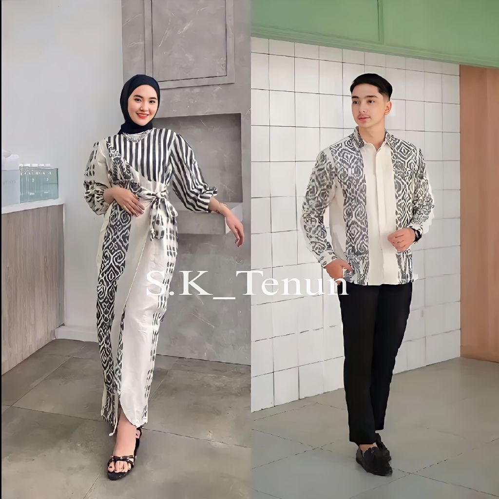 Baju Couple Tenun Dress Marline Putih Baju Kondangan Prewedding -  Couple Tenun - Dress Tenun