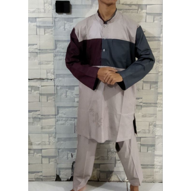 (COD) Stelan Kurta Dewasa Kombinasi Lengan Panjang