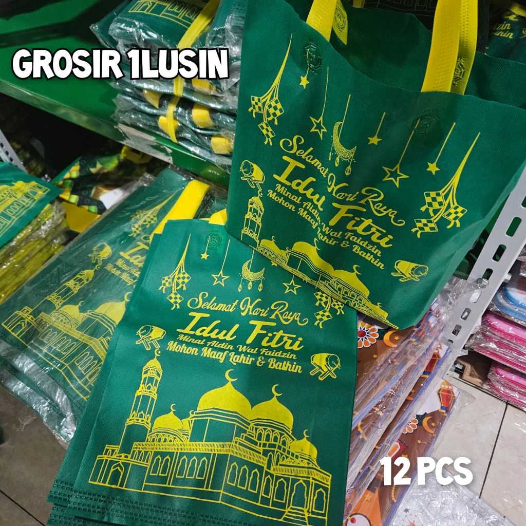 

Grosir Tas Lebaran 1lusin Tapak Press 38x45cm Goodie Bag Idul Fitri Tas kain Tebal Bingkisan Lebaran Tas Souvenir Hantaran Lebaran