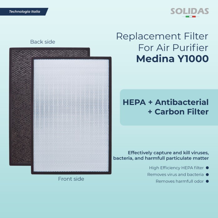 Solidas - Replacement Filter HEPA Portable Medina Y1000 /HEPA+Antibacteri+Carbon