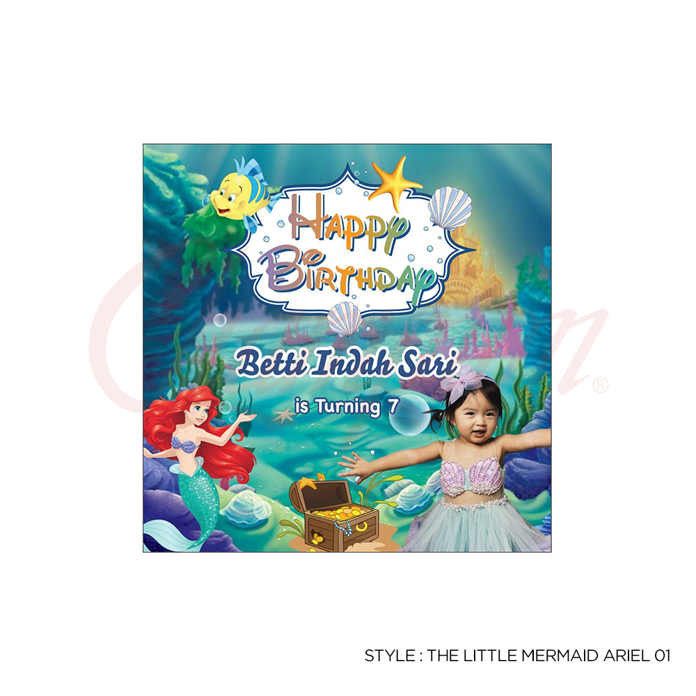 Cetak Print Spanduk-Banner Ulang Tahun Anak/ Banner Ulang Tahun Tema The Little Mermaid