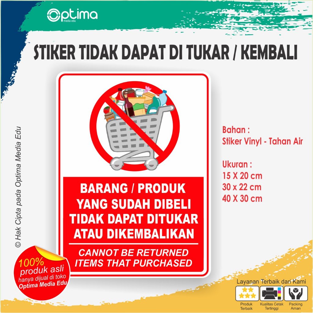 

Stiker Barang Produk yang sudah Dibeli Tidak Dapat Ditukar / Dikembalikan
